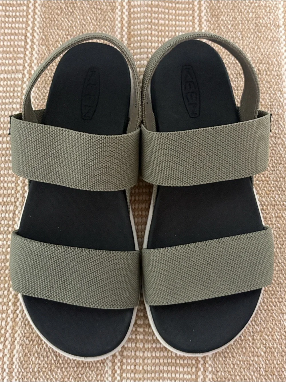 Keen Women’s Elle Backstrap Strap in Dusty Olive, Sporty Platform Wedge—  Size-7